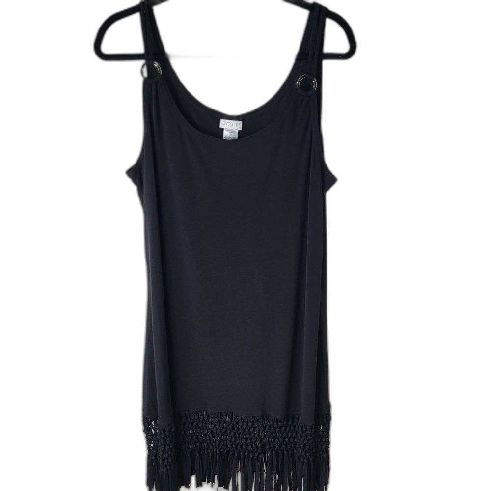 Beachy Black Fringe Dress Cover Up Med